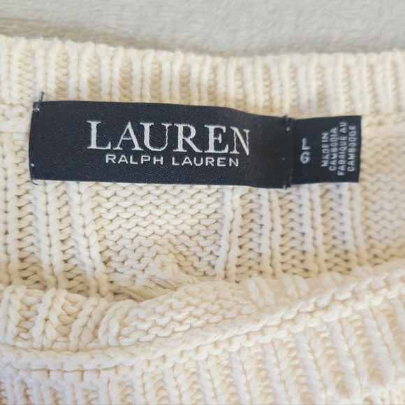 Ralph Lauren Woman's Cream Cable Knit Sweater Medium/Large Boat Neck - Picture 3 of 6